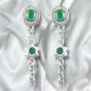 🔥PRICE CUT🔥NWT NATURAL EMERALD & ZIRCON EARRINGS IN PLATINUM OVER .925 SILVER